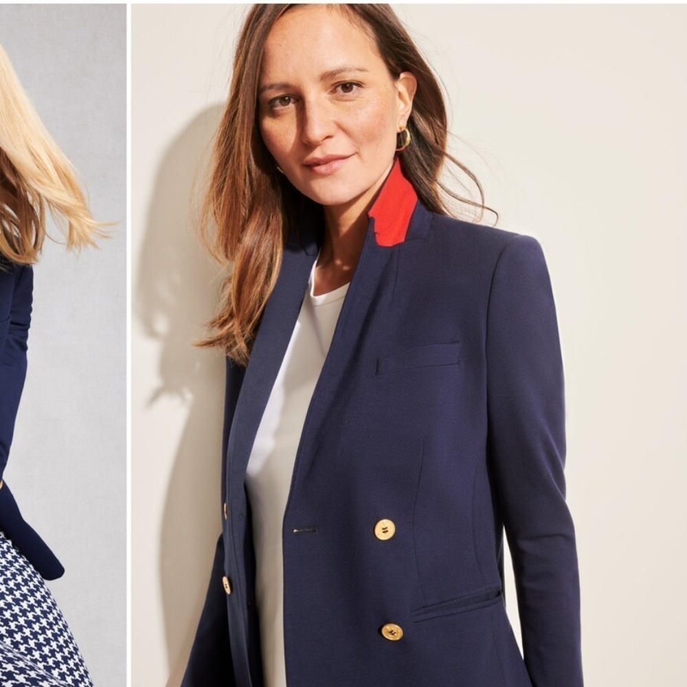 J.Mclaughlin Warrington Blazer Navy Blue Women's Blazer red collar - Picture 9 of 9